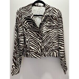 100% Silk Zebra Print Trucker Shacket Cool Girl Neutral Statement Layer M/L